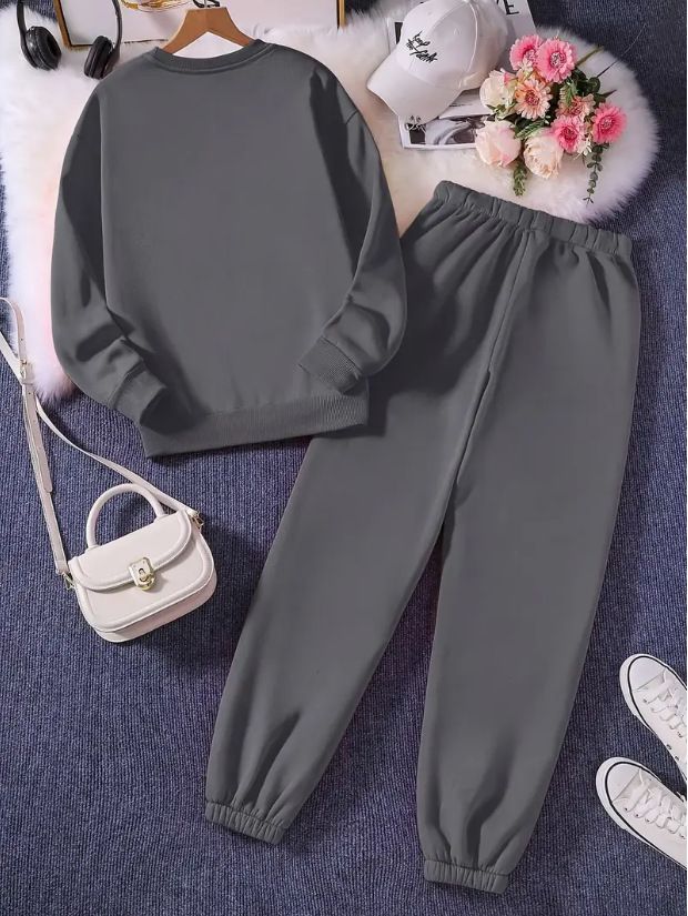 Completo felpa in velluto da donna, top e pantaloni a maniche lunghe con scollo rotondo, tuta sportiva calda e ampia per autunno e inverno._voghion.com