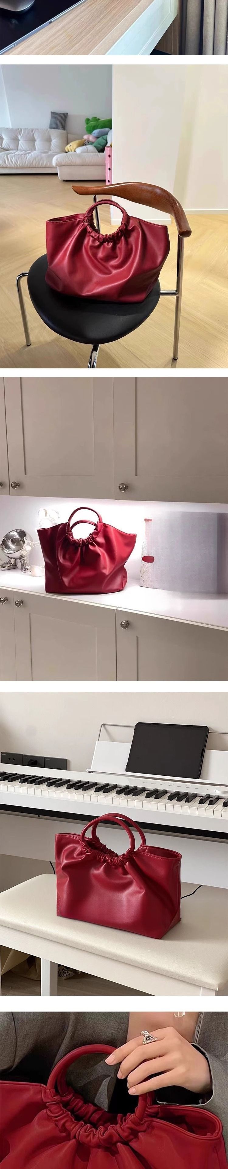 Genuine Leather Red Bridal Handbag 2025 Spring And Summer New Single Shoulder Large Capacity Commuter Cloud Bag Fashion Versatile Casual Daily Simple_voghion.com