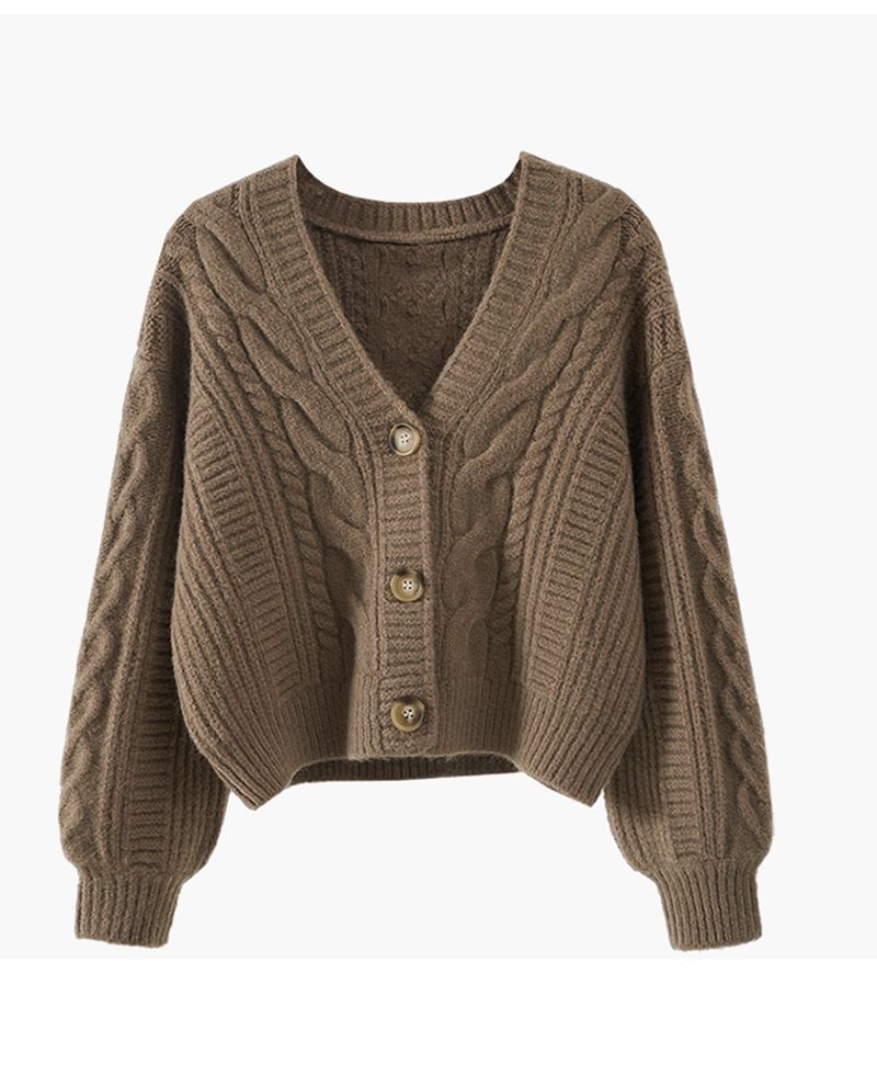 Women's Cable Knit Cardigan – Oversized V-Neck Open Front Sweater (Beige/Red/White) – One Size Fits Most_voghion.com