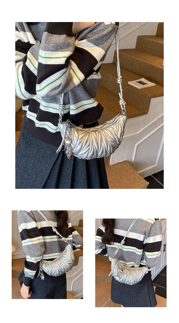 Vintage Diamond Quilted Crossbody Bag For Women, Small PU Shoulder Bag With Detachable Charm, Minimalist Urban Style, Soft Structured Hobo Purse_voghion.com