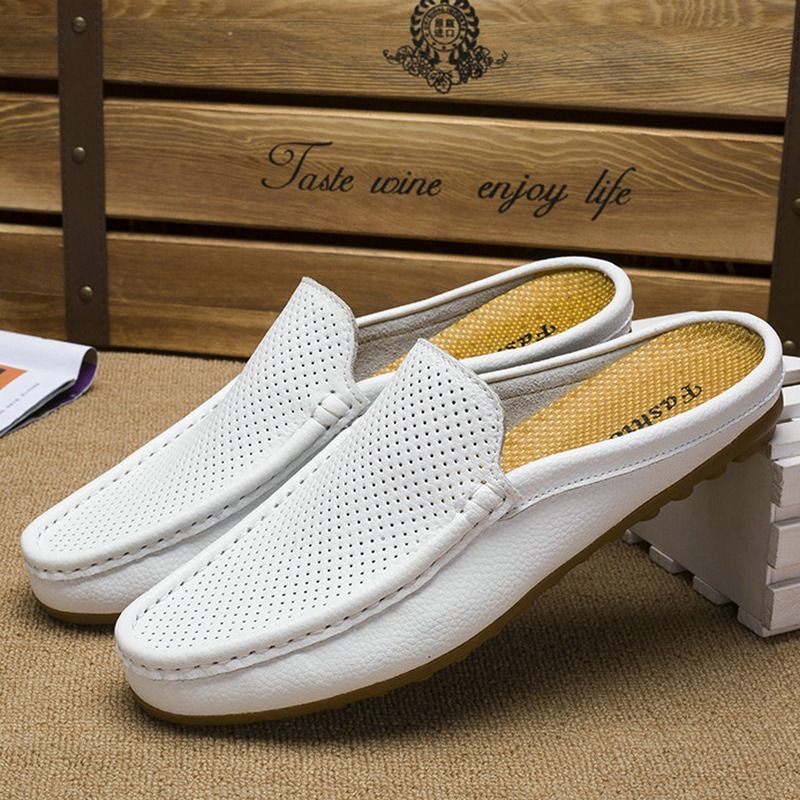 Übergroße Herrensandalen, Halb-Flip-Flops, echtes Leder, atmungsaktiv und modisch im Sommer, trendig mit Zehenkappen,_voghion.com