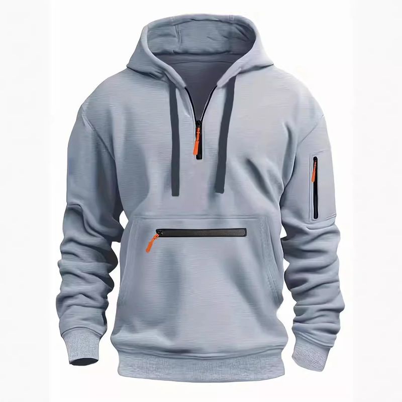 Autumn Winter With Pockets Waterproof Zipper Multi-Pocket Pullover Men's Sports Casual Hoodie_voghion.com