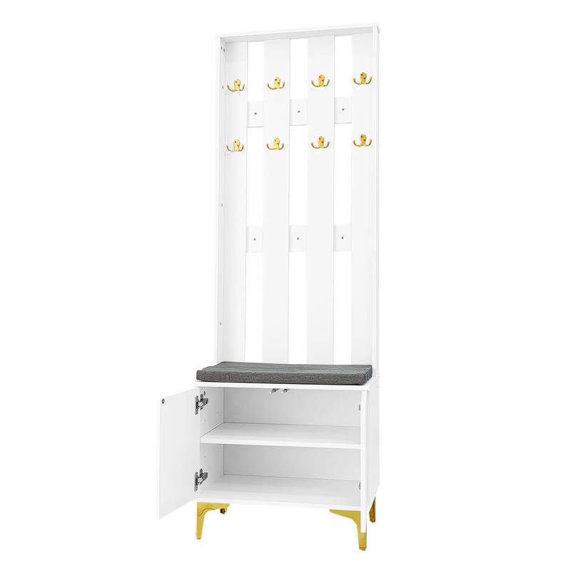 Meuble d'entrée avec banc à chaussures et coussin, porte-manteau avec crochets pour le rangement_voghion.com