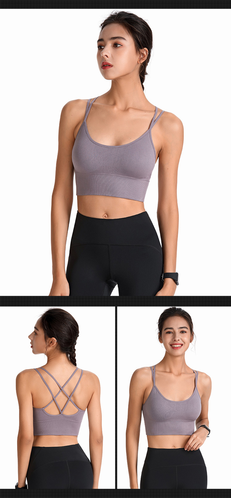 Soutien-gorge de Sport pour femmes, dos rembourré, bretelles croisées, haut court de Yoga, d'entraînement, Bralette_voghion.com