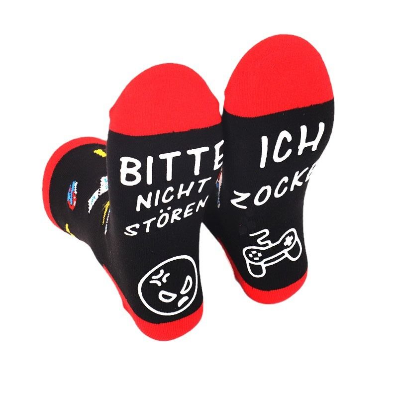 2025d Game Jacquard Casual With Letter Sole, Non-Slip Floor Mid-Calf Cotton Socks_voghion.com