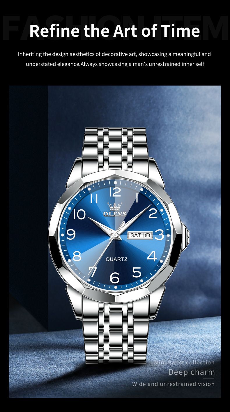 OLEVS 9970 Original Luxury Brand Men Watch Classic Digital Rhombus Mirror Quartz Watch Dual Calendar Waterproof Sports Men Watch_voghion.com