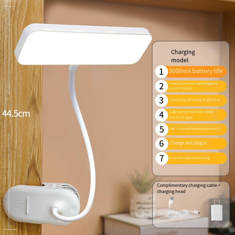 Clip-on LED schreibtisch lampe für augenschutz, lernen, vision schutz, wiederaufladbare stecker-in student wohnheim schreibtisch lesen nacht lampe_voghion.com