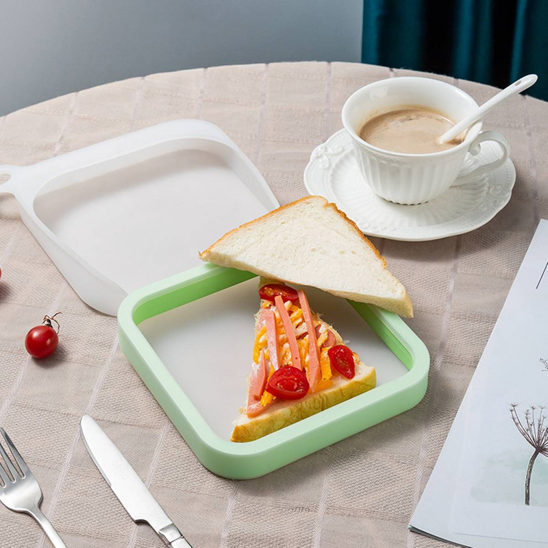1pc Green Transparent Silicone Sandwich Toast Bento Box, Portable Outdoor Bread Fresh-Keeping Storage Box, Student Office Worker Lunch Box_voghion.com