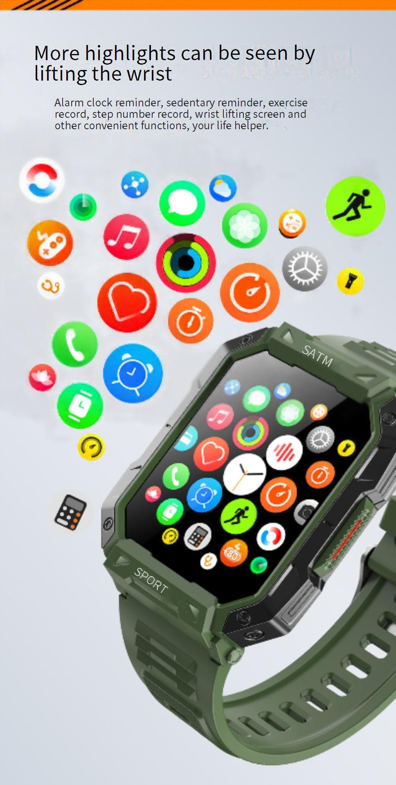 F307 Outdoor Triple Proof Smart Watch Bluetooth Chiamata Cardiofrequenzimetro Braccialetto Sportivo 2.1 Pollici Glicemia Non Invasiva_voghion.com