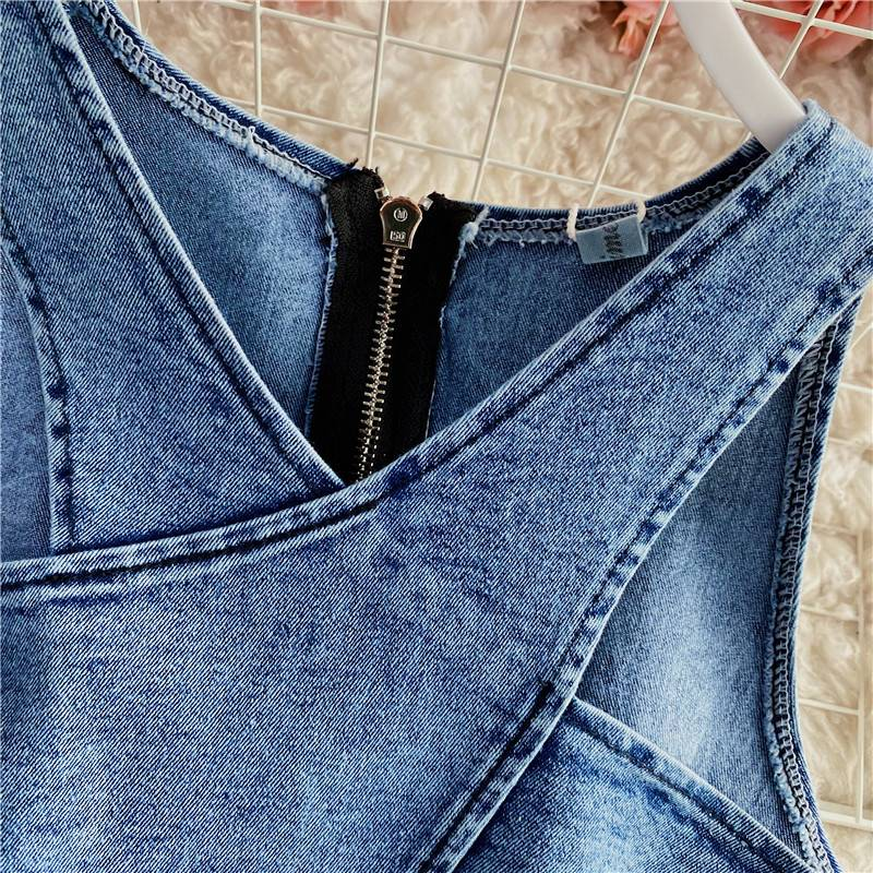 Roupas femininas novas Slim Fit zíper curto Denim camisola duas peças terno irregular fenda quadril saia_voghion.com
