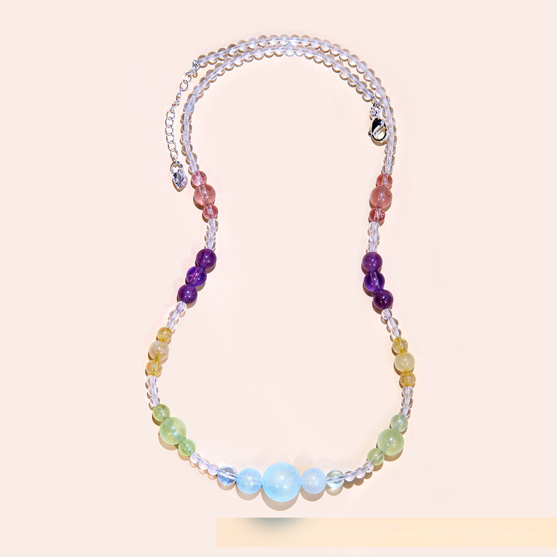 Natural Amethyst Beaded Necklace - 6mm Transparent Grape Stone Clavicle Chain, 16+2 Inch Adjustable With Sterling Silver Clasp, Gift Box Included_voghion.com