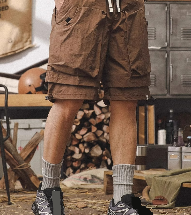 Pantalones cortos de trabajo funcionales de secado rápido de seda de hielo para hombre, de verano, finos, sueltos y rectos, de color liso, de longitud media._voghion.com