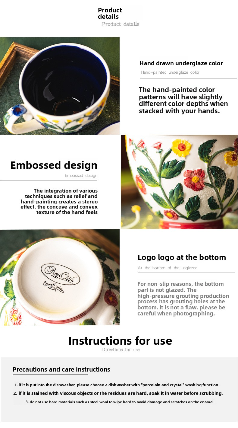 Blue & Red Hydrangea Ceramic Mug Set With Lid – 550ml Large Vintage Floral Coffee Cup Compatible With Snack Dish & Spoon_voghion.com