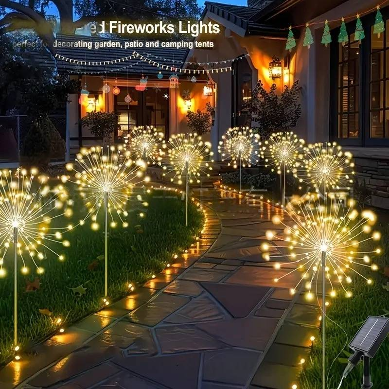 Solarbetriebene LED-Erdspießlichter mit Feuerwerk – 4/5/6-in-1-Dekorationslichterketten mit Farbwechsel für den Außenbereich für Gärten, Parks und Gewerbeflächen_voghion.com