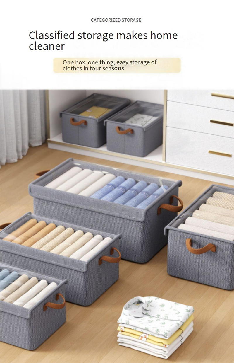 Caixas de armazenamento de tecido dobráveis - organizador à prova de poeira e respirável para roupas, roupas íntimas e itens essenciais para casa (3 tamanhos, empilháveis)_voghion.com