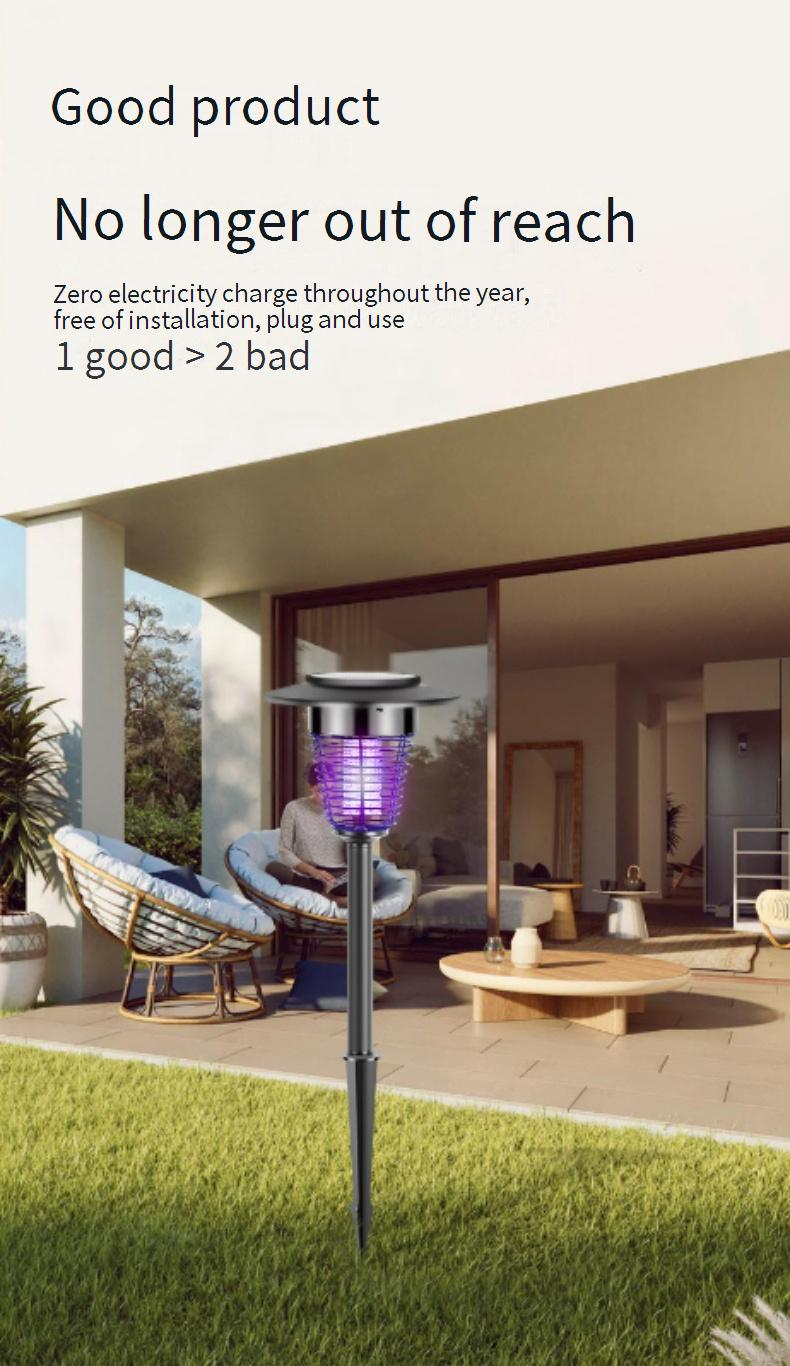 Solar-Mückenvernichterlampe – wasserdichter LED-Insektenvernichter für den Außenbereich für Garten, Terrasse und Hof, 1500 V Hochspannung, 6–12 Stunden Beleuchtung_voghion.com