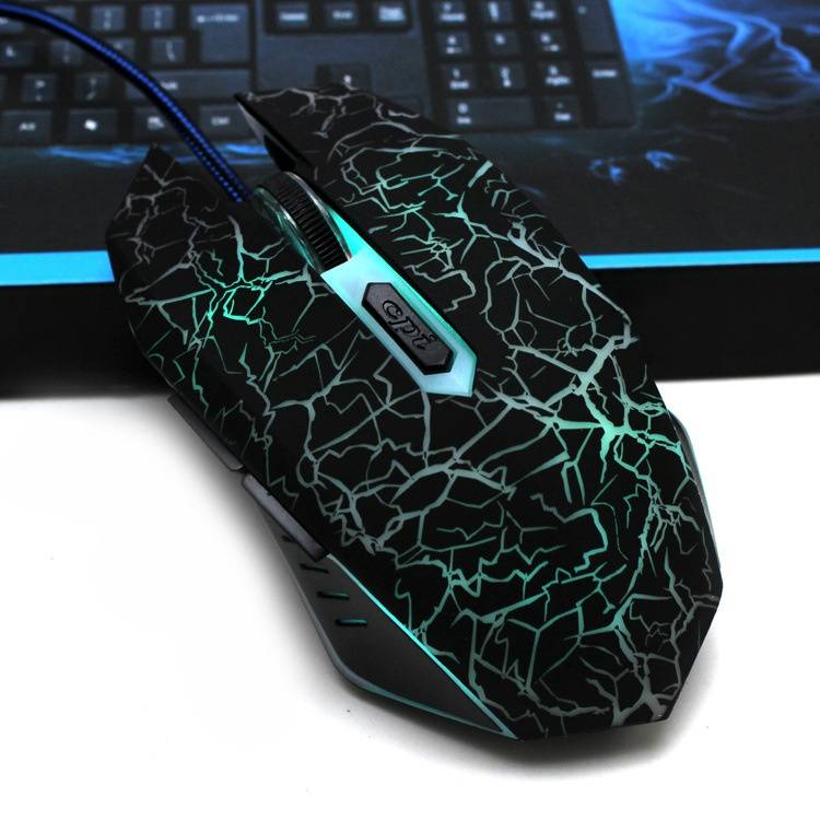 Gaming BJ-01 USB-kabelgebundene Cracked Light-Up-Gaming-Maus mit 6 programmierbaren Tasten, 2400 DPI, ergonomisches Design für PC-Gamer_voghion.com