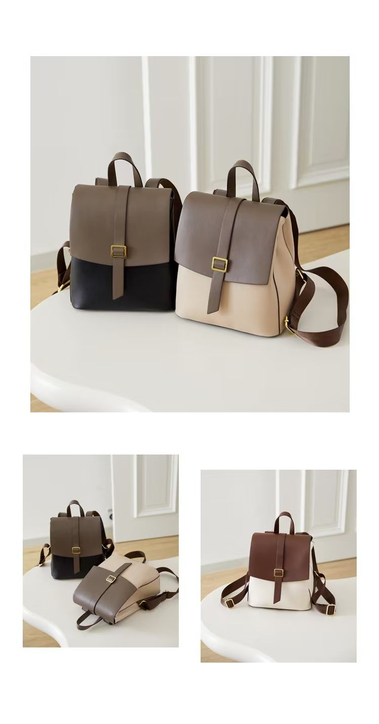 Men's And Women's Fashionable Backpack, PU Leather Shoulder Strap Adjustable , Multiple Colors Large Capacity Backpack, Business School_voghion.com