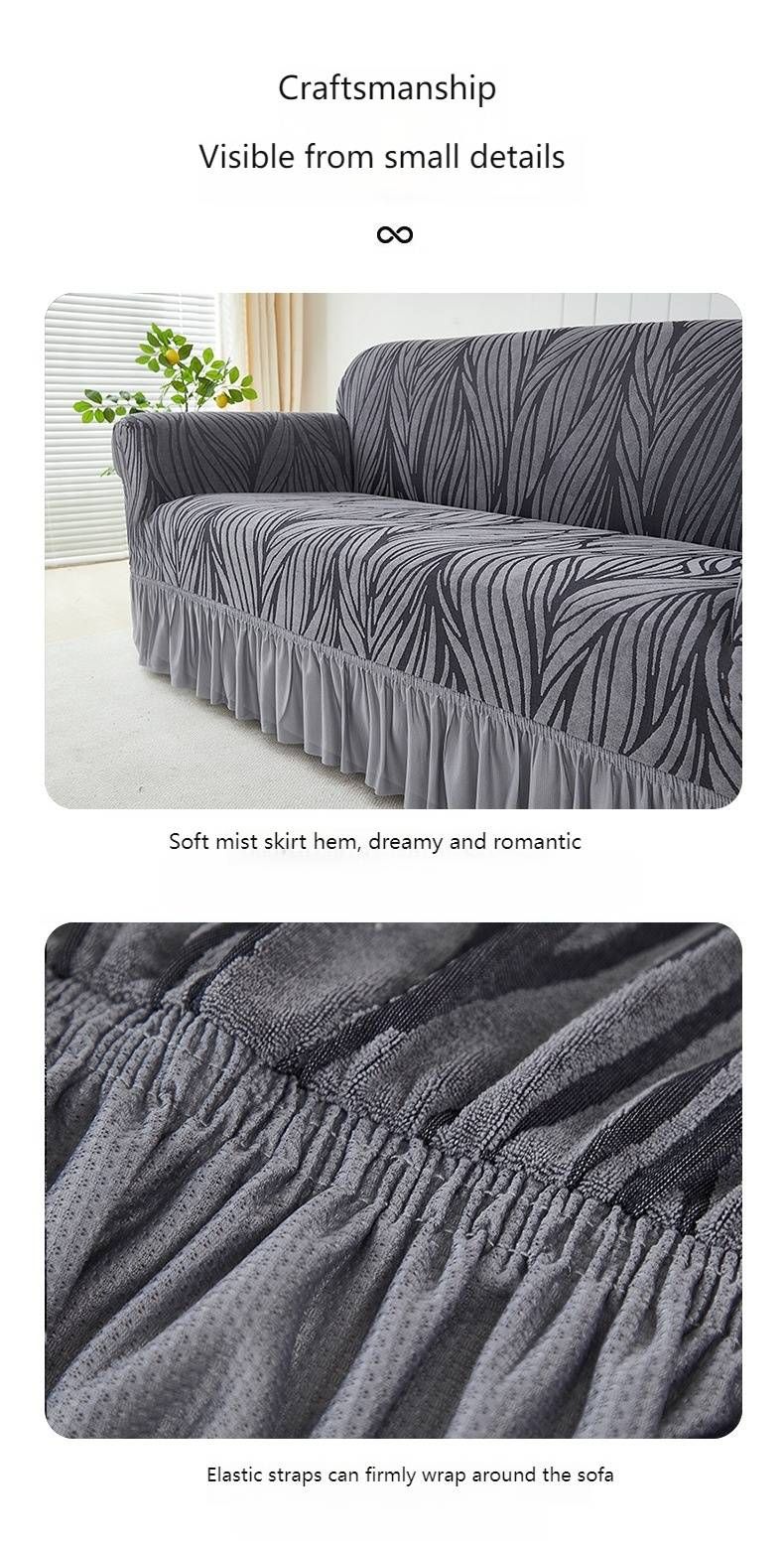 Jacquard Ruffle Stretch Sofa Cover – Thickened Elastic Sofa Protector With Ripple Hem Design, Universal Fit For Single/Double/Three-Seater Couches_voghion.com