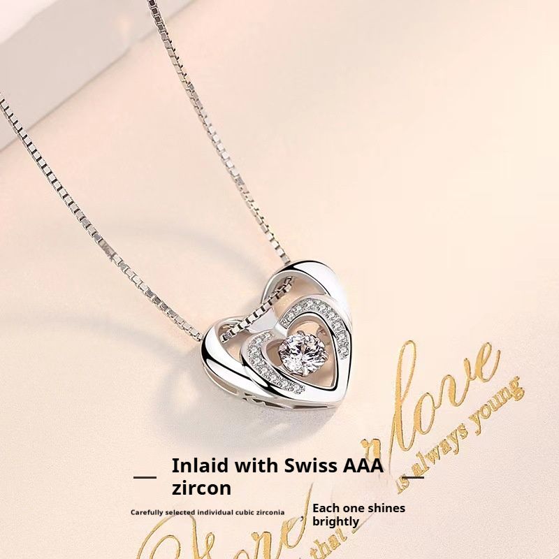 Herzförmige Halskette aus Sterlingsilber mit Diamantakzenten, zarter Kastenkette und elegantem Anhänger für das Schlüsselbein – perfekt für jeden Tag._voghion.com