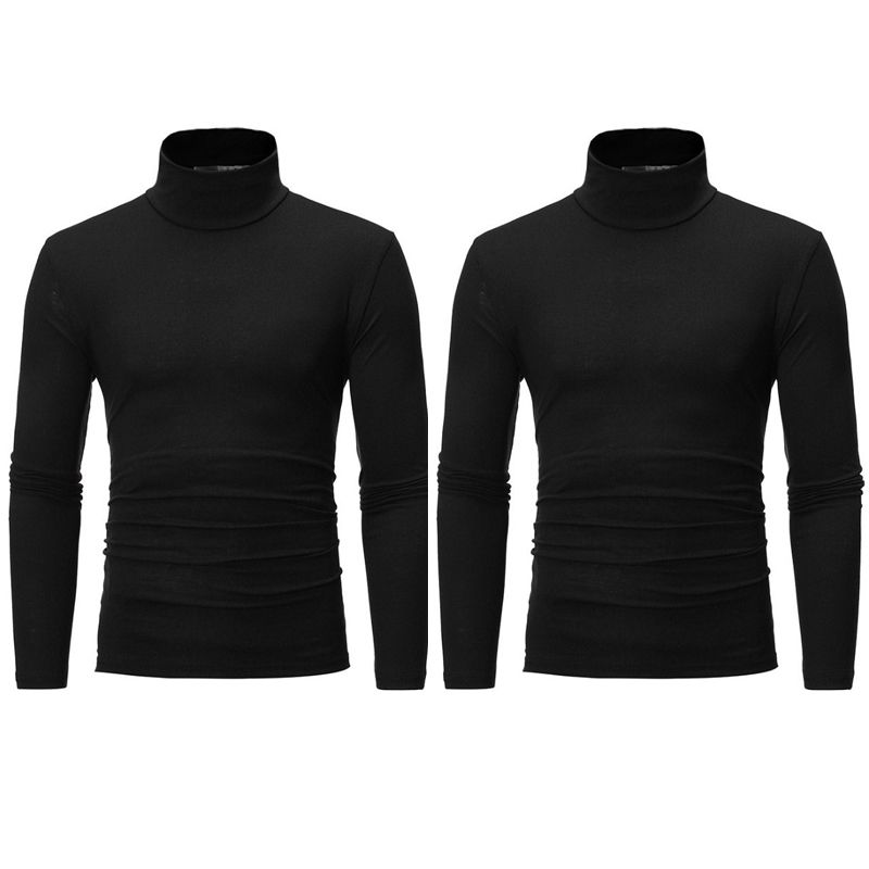 2Pcs Herbst Winter Herren Thermo-Unterwäsche Basic Bottoming Plain T-Shirt Slim Fit Rollkragenpullover Thermo Unterhemd Männliche Tops_voghion.com
