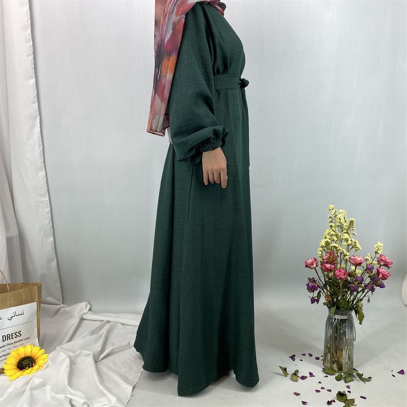 Elegantes muslimisches Abaya-Kleid – schlichtes, lockeres, langes Kleid (atmungsaktives Gewebe – perfekt für den Dubai-/Türkei-Stil)_voghion.com