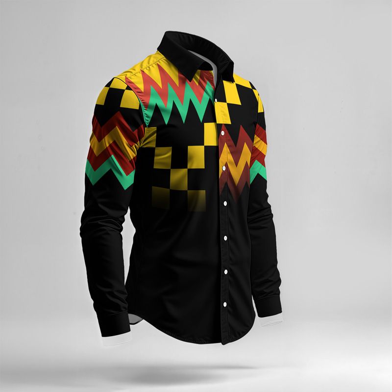 2025 Spring Summer Men Shirt Set Geometry Print Fashion Simple Two Piece Set Mens Gradient Lightweight Party Long Sleeves Suit_voghion.com