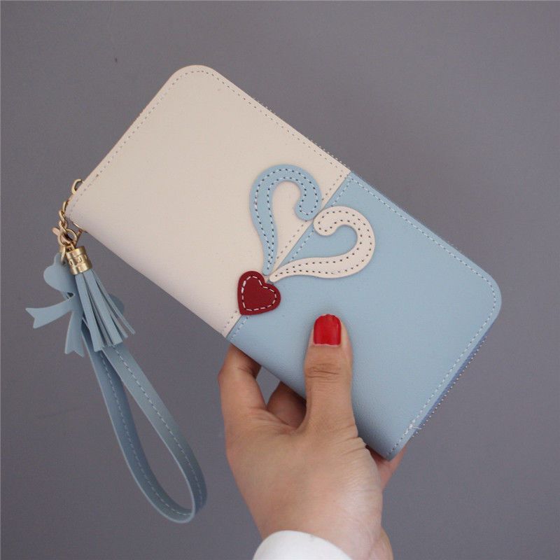 New Women's Love Long Wallet Large Capacity Korean Version Tassel Handheld Bag Student Money Clip Card Bag Zipper Money_voghion.com