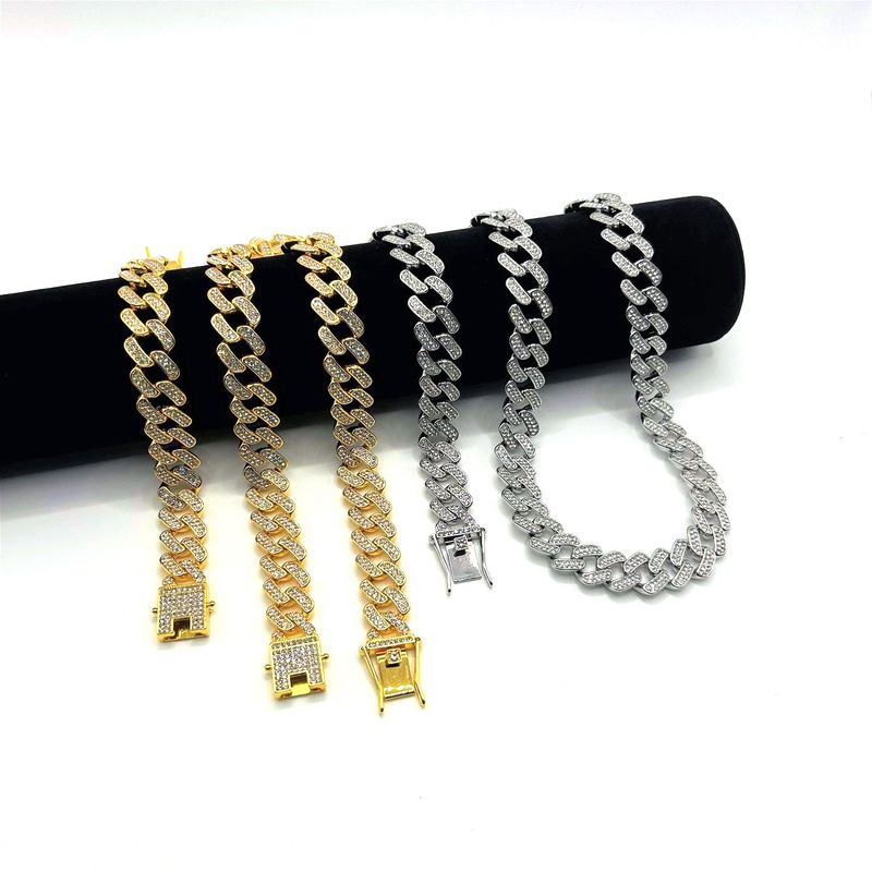 Cuban Chain Inlaid Full Diamond 15mm Unisex Hip-Hop Style Gold-Plated Bracelet_voghion.com