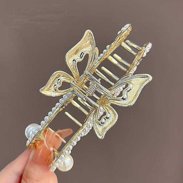 10,5 cm Hinweis Haarnadel Für Frauen Glänzende Farbe Pferdeschwanz Haar Klaue Haar Clips Damen Perle Strass Schmetterling Haar Zubehör_voghion.com