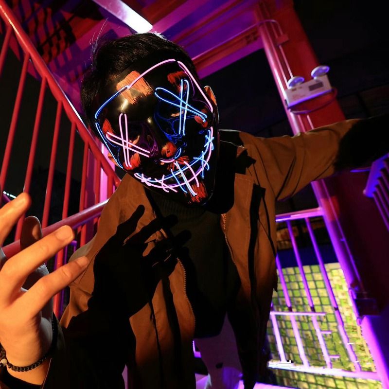 Glowing Black V Mask Cool Cold Light Halloween Mask Ghost Steps Glowing Mask_voghion.com