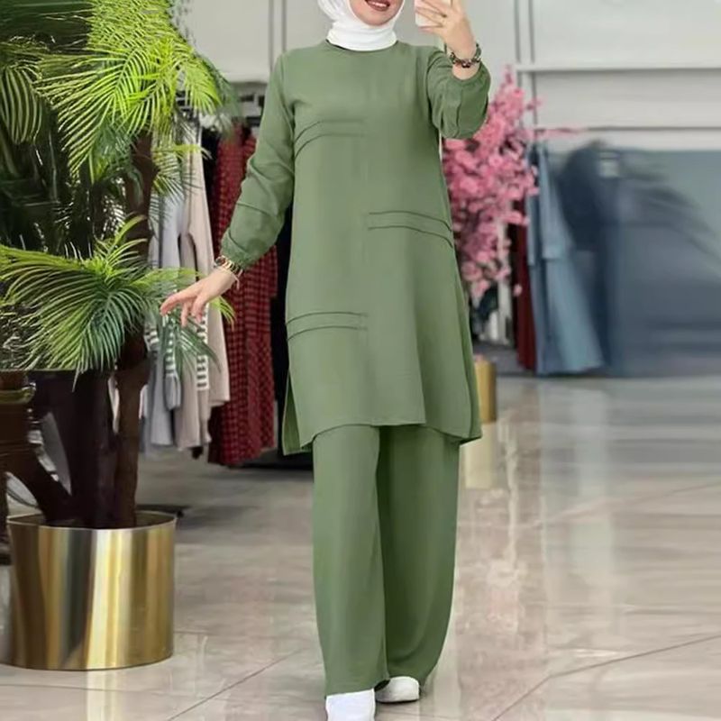 Dammekleeder Eenfaarweg Zweedeeler Sportkleeder Elegant Temperament Laangärmlech Hemd Breetbeen Hosen Set_voghion.com