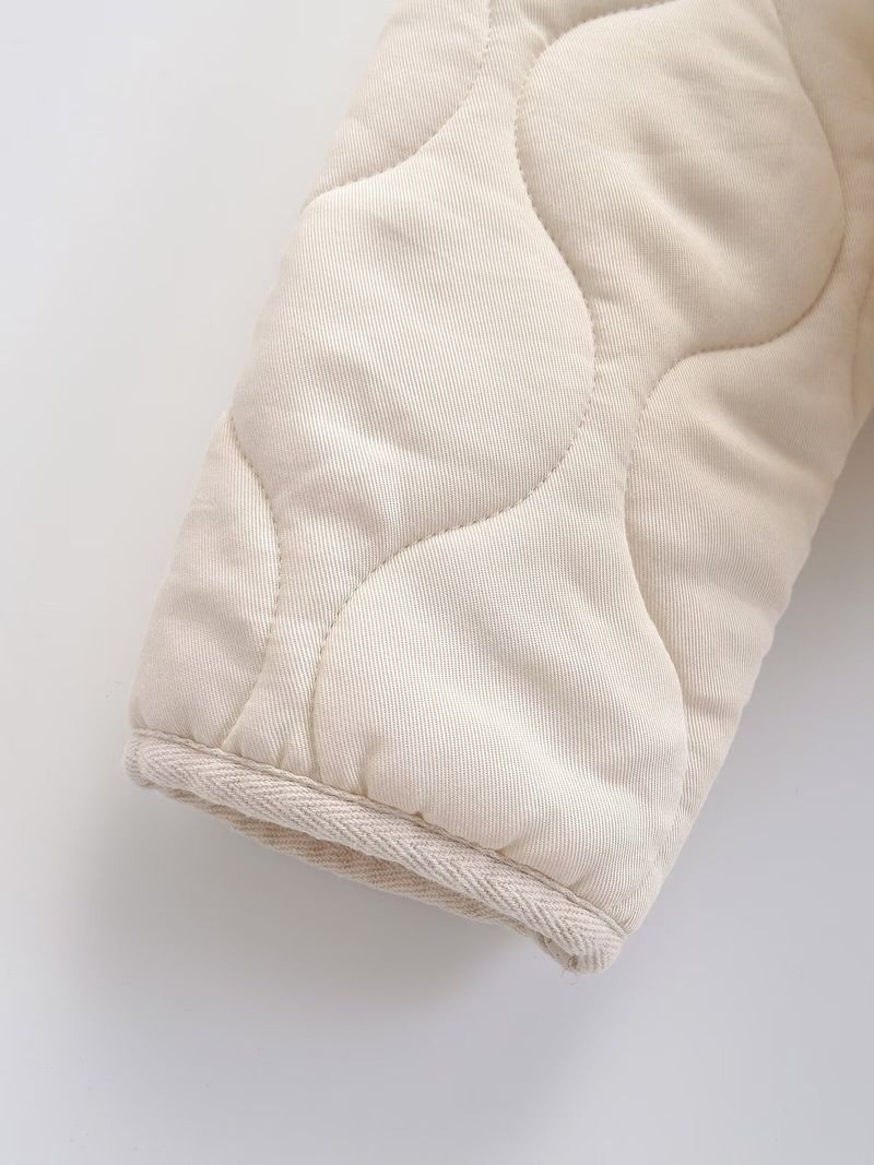 Vintage-inspirierte Steppjacke für Damen – Gemütlicher, locker sitzender Mantel mit Stehkragen und klassischem Schachbrettmuster (Grau, Schwarz, Beige, Khaki)_voghion.com