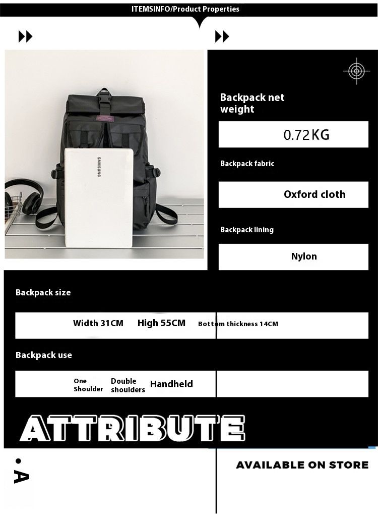 Backpack, men's high-end sense, large capacity leisure travel computer bag, workwear, roll mouth waterproof backpack,_voghion.com