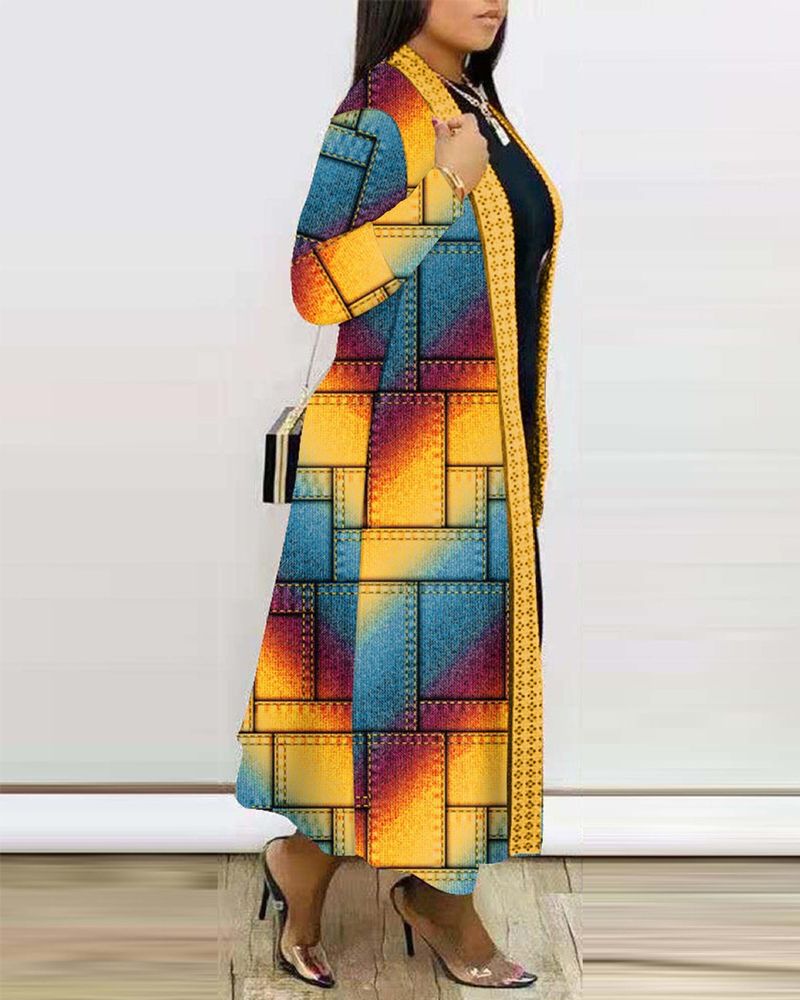 Women's Autumn New Long Sleeve Cardigan Unique Printed Shawl Trench Coat_voghion.com