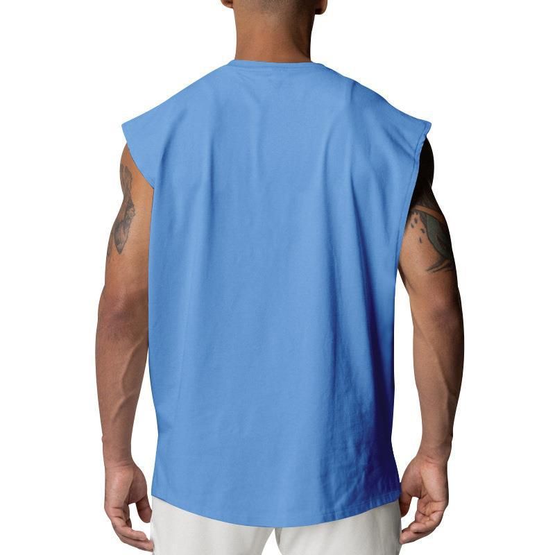 „Ärmelloses Herren-T-Shirt für den Sommer, Rundhalsausschnitt, lockere Passform, lässiges Oberteil für Fitnessstudio und Streetwear (Weiß, Schwarz, Marineblau, Armeegrün, Grau)“_voghion.com