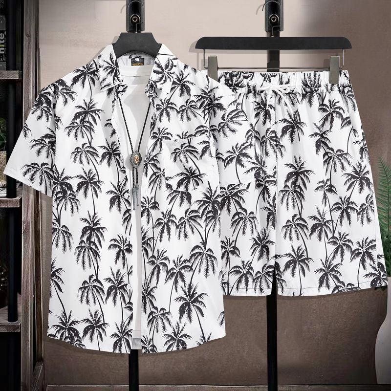Herrenbekleidung Sommer Kurzarm Herrenhemd Meer Strand Urlaub Freizeit Lose Shorts Herrenbekleidung Trend_voghion.com