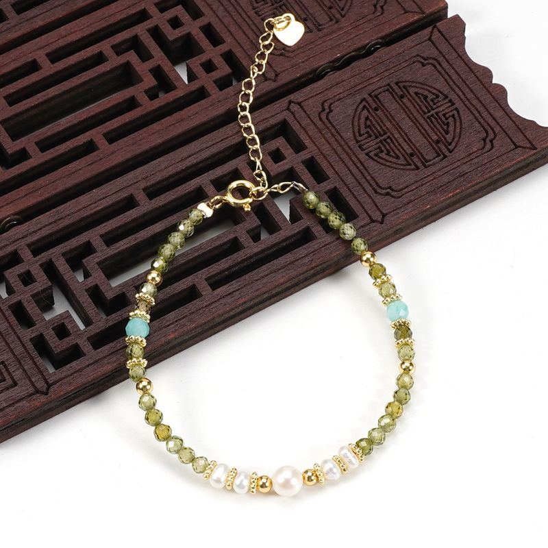 2cm olijfgroene kristal zoetwaterparel armband ketting set vrouwelijke eenvoudige stijl_voghion.com