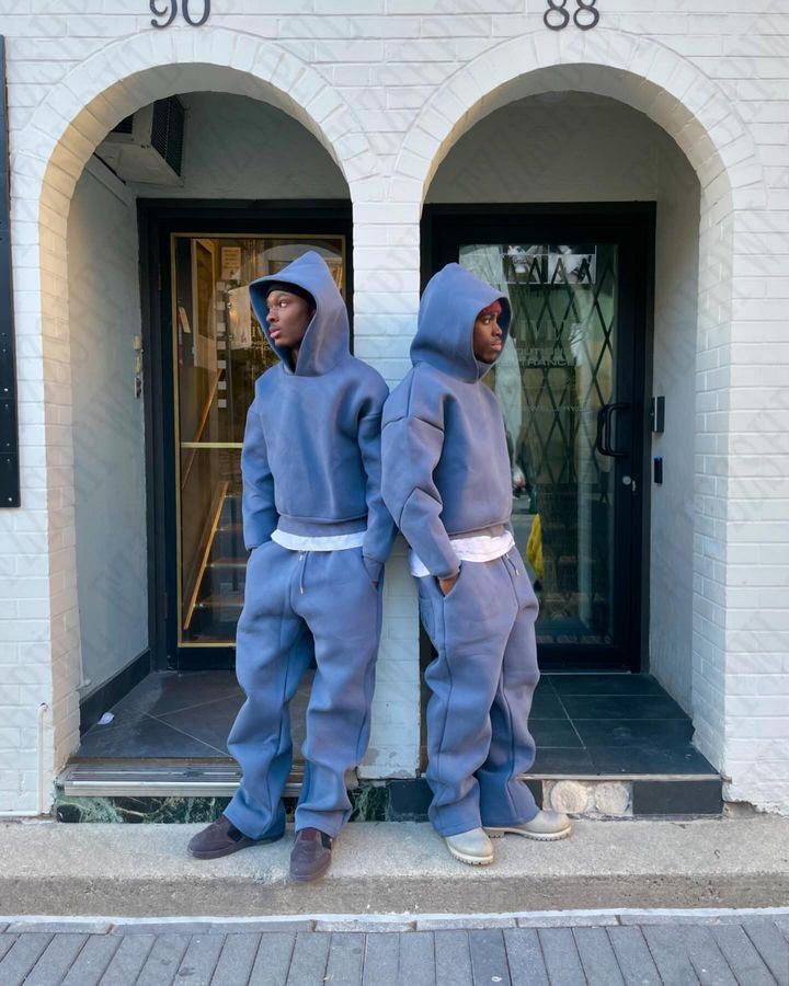 2024 Winter Casual Street Fashion Hoodie Solid Color Loose Sweatshirt Sweatpants_voghion.com