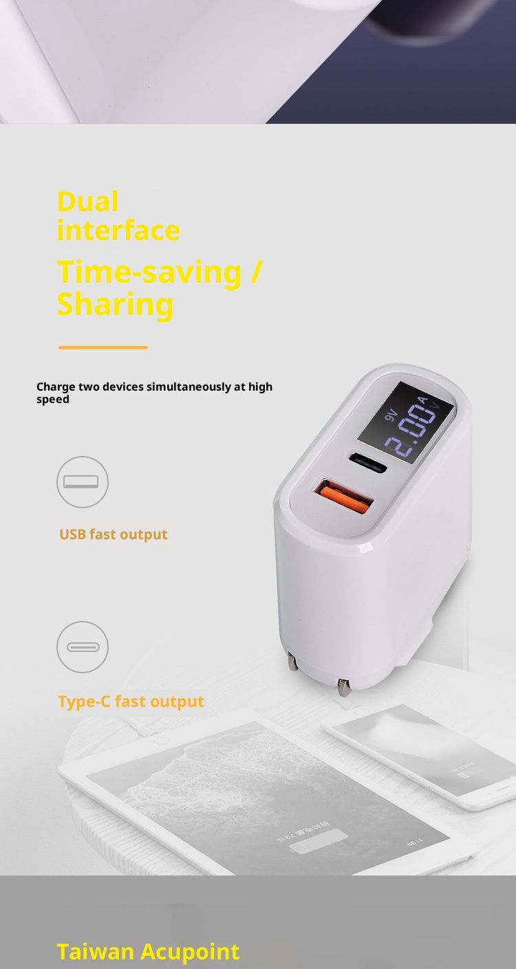 Digitalanzeige-Kopf PD3.0 Ladekabel kompatibel mit Huawei Android USB Schnellladefunktion 18W Set EU-Stecker_voghion.com