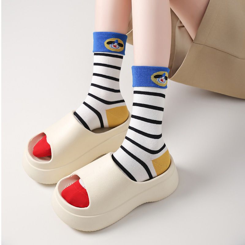 2025 New Spring Zhongtong Socks Cartoon Bright Color High-top Striped Socks Color Matching Popular Stockings Zhuji Wholesale_voghion.com