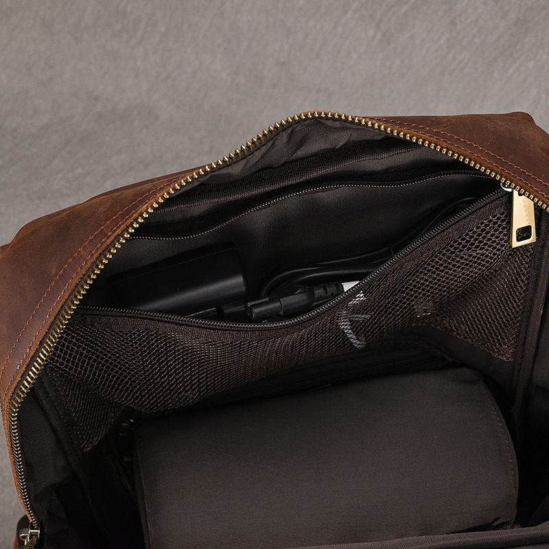 Crazy Horse Photography Men's Large Capacity Backpack Cowhide Travel Outdoor Genuine Leather DSLR Camera Bag_voghion.com