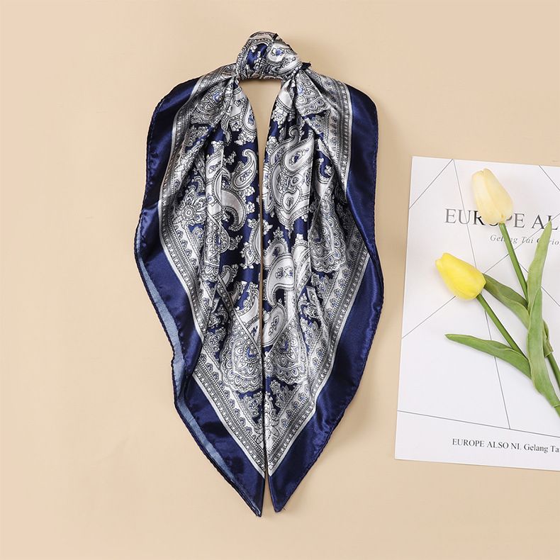 60cm Silk-Like Square Scarf Flight Attendant Style Neck Scarf Elegant Uniform Accessory Handbag Tie_voghion.com