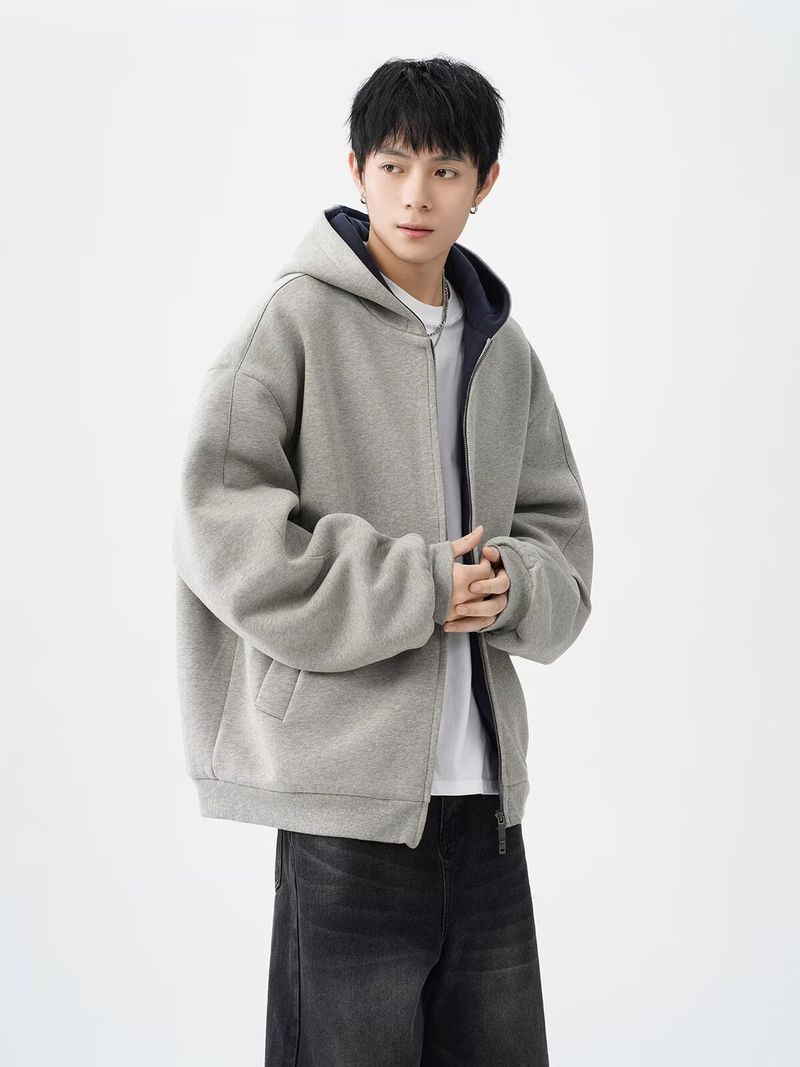 Frühlings-Doppelseitiges Kapuzen-Sweatshirt aus Baumwolle für Herren in Korridorform mit kontrastierender Farbe, Freizeitjacke, Hoodie_voghion.com