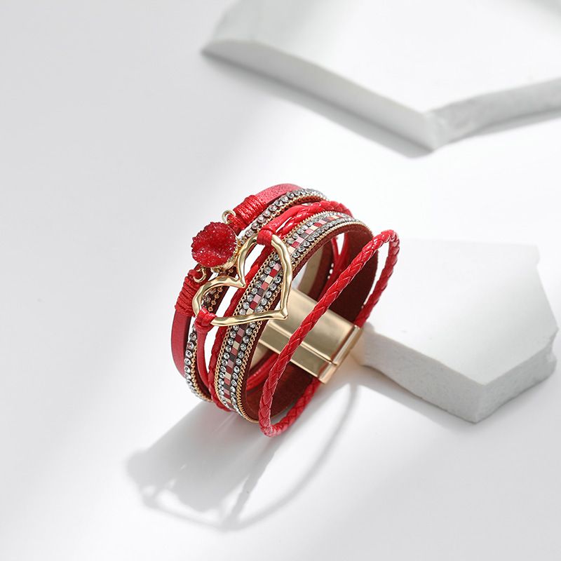 Set di bracciali a strati bohémien - Bracciale rigido regolabile a cuore aperto e catena con perline_voghion.com