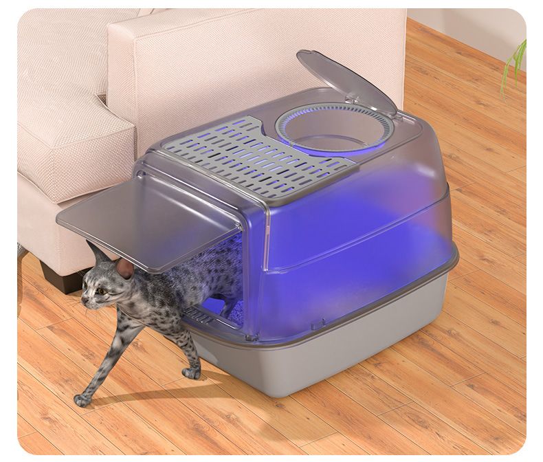 Kattenbak met grote lade, oplaadbaar, kiemdodend, deodorant, volledig gesloten kattenbak_voghion.com