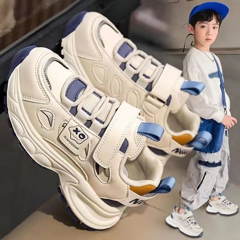 Boys' 2025 New Spring Big Explosive Street Running Sports Children's Soft Sole Dad White Shoes Breathable_voghion.com