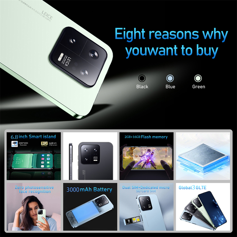 Ny M13 PRO Mobiltelefon 6,8 tum 2GB +16GB Ge 128GB Minneskort 540*960 Pixel Fingerprint Lås upp två SIM-kort och ett TF-kort Mobiltelefon_voghion.com