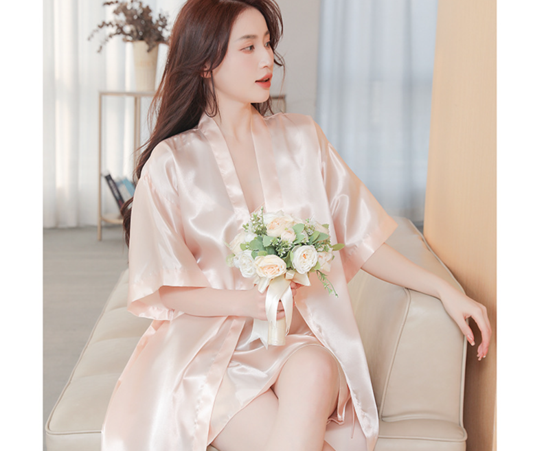 Biancheria intima e pigiami Sposa abito da sposa abito da mattina camicia da notte da donna trucco da sposa damigelle kimono da sposa cardigan di seta accappatoio_voghion.com