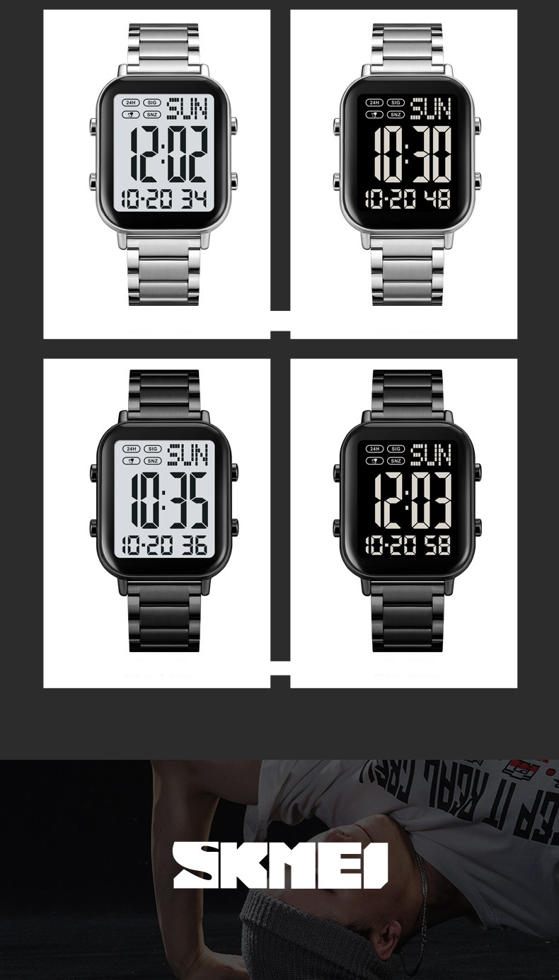 Watch Men's Trend Simple Youth Student Sports Waterproof Glow-in-the-dark Multi-functional Square Electronic Watch_voghion.com